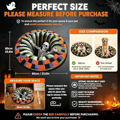 3D Halloween Rug with Skull Variation - Ghost Skeleton Vortex Optical Illusion, Candy Corn Design, Non-Slip, 24 Inch