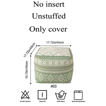 Bohemian Square Pouf Cover - Unstuffed Canvas Footstool with Hidden Storage