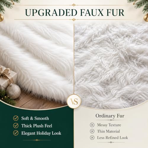 White Faux Fur Christmas Tree Skirt 30 Inch Luxury Plush Holiday Decor