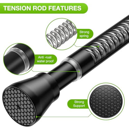 Adjustable Tension Curtain Rod 28-48 Inch Black Stainless Steel No Drill