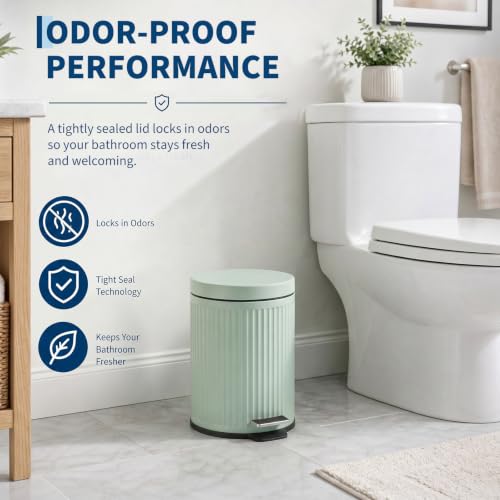 Garvee Bathroom Trash Can 5L Green with Soft Close Lid - Round Wastebasket