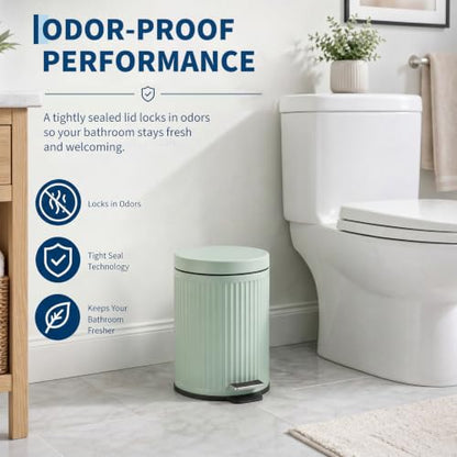 Garvee Bathroom Trash Can 5L Green with Soft Close Lid - Round Wastebasket