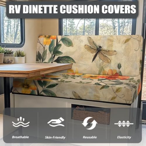 Floral Droganfly RV Dinette Cushion Covers 2-Piece Set - Dustproof & Stretch Fit