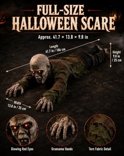 Long Hair Halloween Crawling Zombie Animatronic Light Up Sound Prop