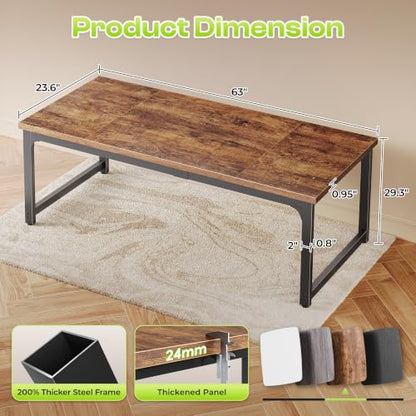 PRAISUN Rustic Brown 63x24 Inch Thicker Computer Desk - Sturdy Office Table