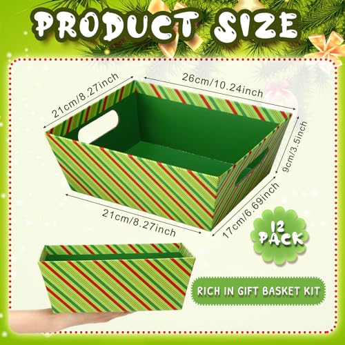 Christmas Gift Baskets with Handles - 12 Stripe Cardboard Holiday Packaging