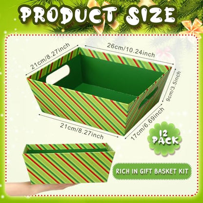 Christmas Gift Baskets with Handles - 12 Stripe Cardboard Holiday Packaging