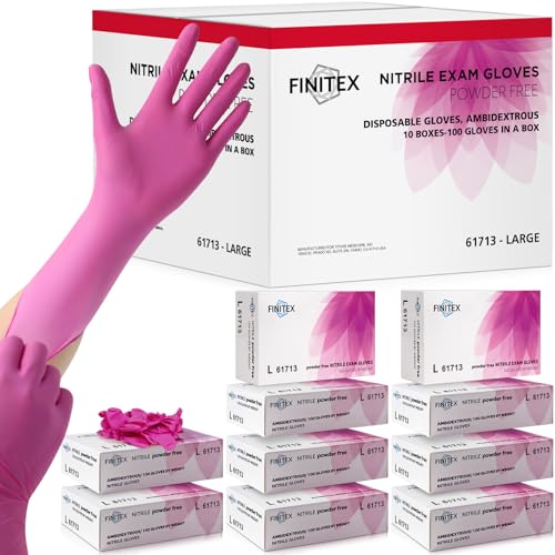 FINITEX Nitrile Disposable Latex-Free Gloves - 3.5mil 100PCS/Box 9inch Long Powder-Free Guantes de Nitrilo Cleaning Medical Exam Food Cooking Glove (100, Large)