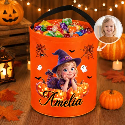 Personalized Halloween Cartoon Character Pumpkin LED Light Bucket for Kids
