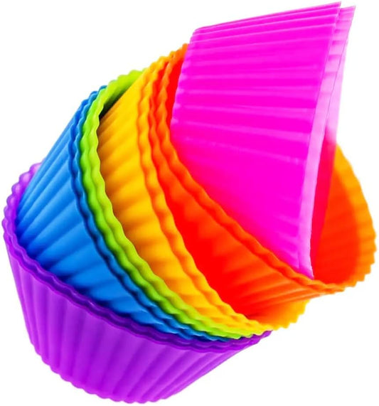 Skiennix Reusable Silicone Cupcake Liners - Non-Stick Baking Molds - Set of 12 Colorful Kitchen Accessories