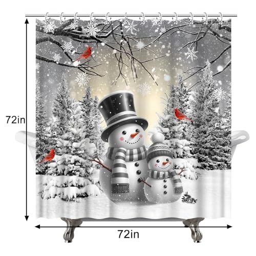 White Snowman Shower Curtain 72x72 Inch Waterproof Fabric Holiday Bathroom Decor