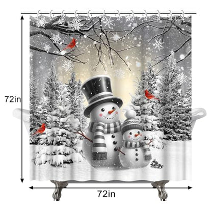 White Snowman Shower Curtain 72x72 Inch Waterproof Fabric Holiday Bathroom Decor