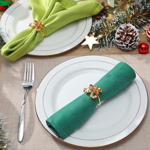 Christmas Candy Napkin Rings Set of 12 - Holiday Metal Table Decor with Crutch Variation