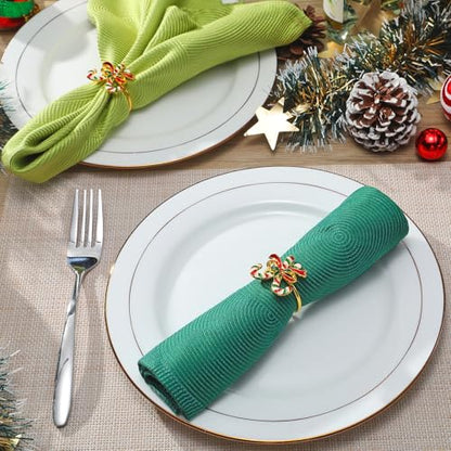 Christmas Candy Napkin Rings Set of 12 - Holiday Metal Table Decor with Crutch Variation
