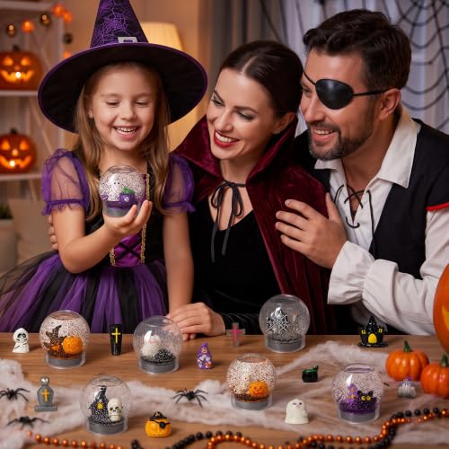 Halloween Snow Globe DIY Craft Kit with Figurines and Glitter – 12 Pack