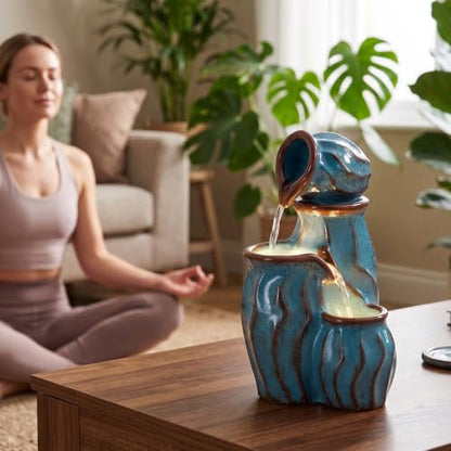 Indoor 3-Tier Water Fountain with LED Light - Zen Waterfall for Home Office Decor