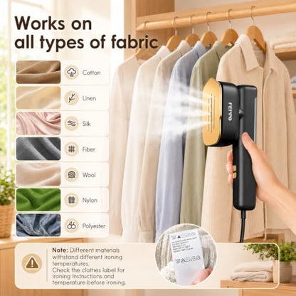 FEPPO Travel Steamer for Clothes Black-Gold Dual Voltage Handheld 2-in-1