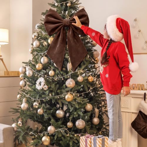 Dark Brown Velvet Christmas Bow 22 Inch Tree Topper - Janinka Variation
