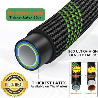 Black Green 100ft Garden Hose with 3/4 Inch Brass Fittings, Lightweight, Kink-Resistant & Leak-Free