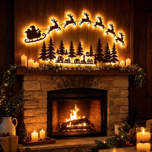 12PCS LED Reindeer Wall Decor - Light-Up Wooden Christmas Decorations - Reindeer and Tree Set