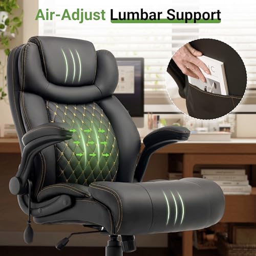 Big & Tall Office Chair with Air Lumbar Support, Breathable Wide Seat Black