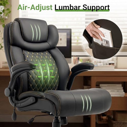 Big & Tall Office Chair with Air Lumbar Support, Breathable Wide Seat Black