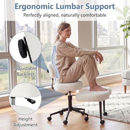 DUMOS ADHD Meditation Chair Cross Legged Home Office Desk Chair - White