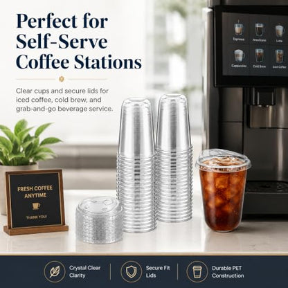 50 Pack 16 oz Clear Plastic Cups with Strawless Sip Lids for Cold Drinks