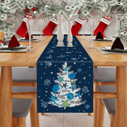 Coastal Christmas Table Runner 13x108 Inch Ocean Beach Holiday Decor