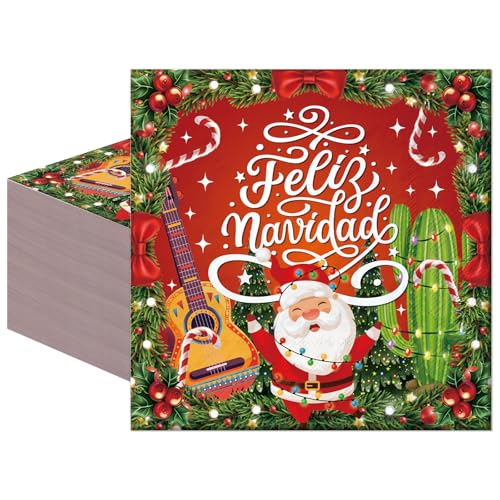 Mexican Feliz Navidad Party Decorations - 50 Assorted Festive Napkins - Variation: Mexican