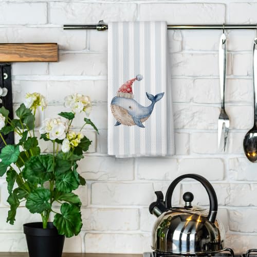 Christmas Whale Kitchen Towels - Coastal Holiday 16x24 Inches - Variation: Christmas-25