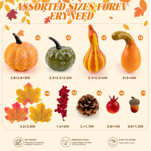 Mini Artificial Pumpkins Fall Decor Set Orange 57pcs Thanksgiving Halloween Table Centerpiece Wreaths