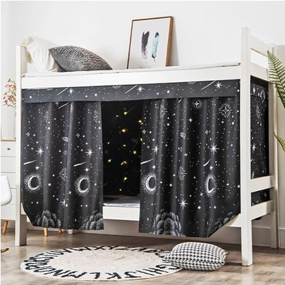 Blackout Bunk Bed Curtains 2 Panels Privacy Canopy for Dorms & Home - Galaxy Pattern
