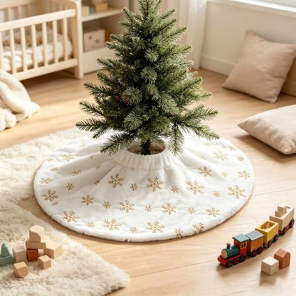 Plush Christmas Tree Skirt 11.8 Inch with Gold Snowflakes for Holiday Decor