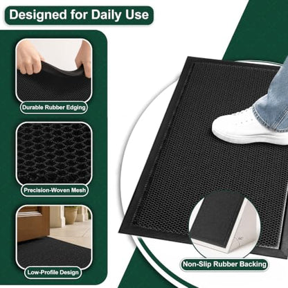 Heavy-Duty Mesh Door Mat Black 1.5x2.6 Feet, Quick-Dry Outdoor Indoor Entrance