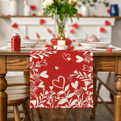 Red Heart Love Valentine's Table Runner 13x48 Inch Home Decor - Artoid Mode