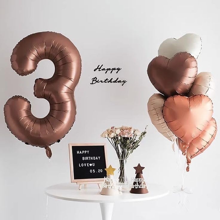 Numbers Balloon 3 - 40 Inch Large Coffee Brown Balloon for 3rd Birthday Party Decor