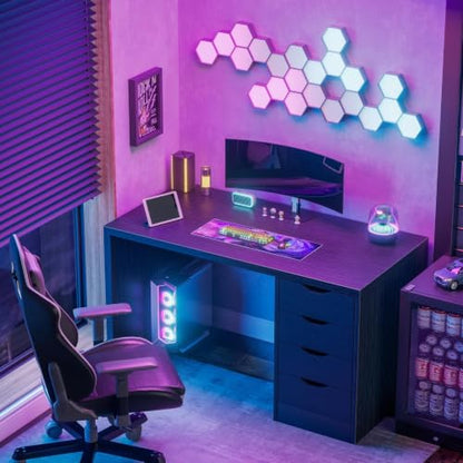 Computer Desk with Drawers – 47 Inch Black Wood Workstation for Home Office