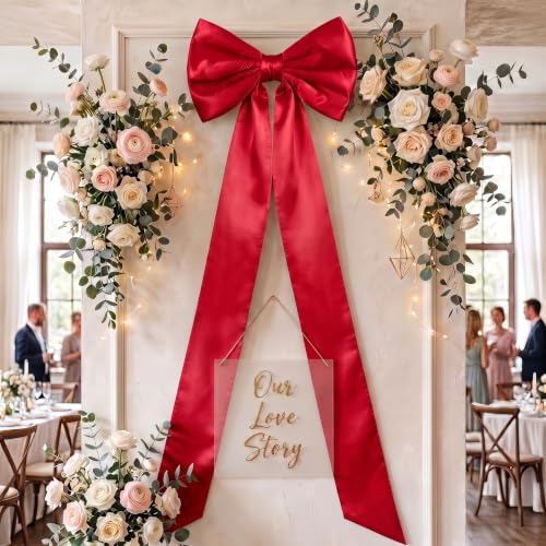 Large Satin Christmas Decoration Bow - Red 20 x 83 Inch Holiday Ribbon