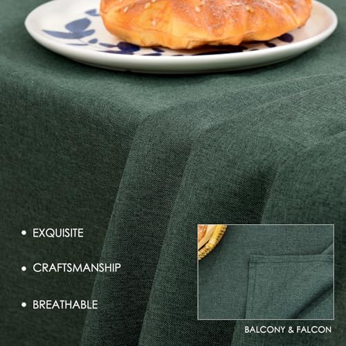 Waterproof Rectangle Table Cloth - Dark Green 91x132 Inches - Faux Linen