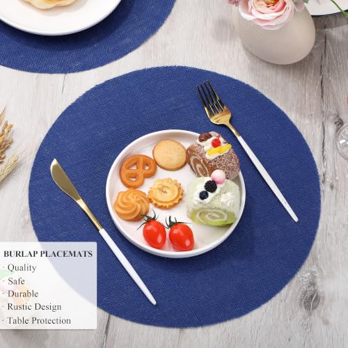 Blue Burlap Placemats Set of 50 - 13.78 Inch Reusable Natural Jute Table Mats
