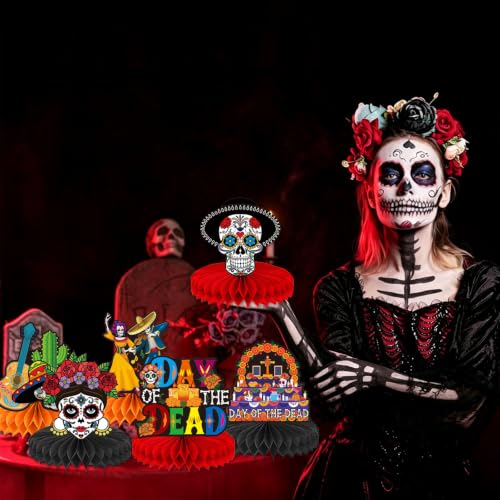 Day of The Dead Decorations 9 Pcs Colorful Honeycomb Table Centerpieces - Dia De Los Muertos