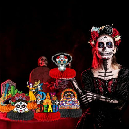 Day of The Dead Decorations 9 Pcs Colorful Honeycomb Table Centerpieces - Dia De Los Muertos