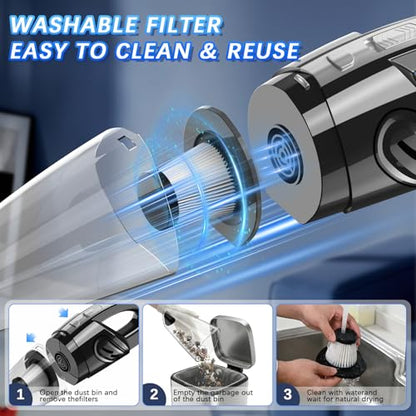 Cordless Handheld Vacuum Cleaner - 15000Pa Power, Rechargeable, Black Silver