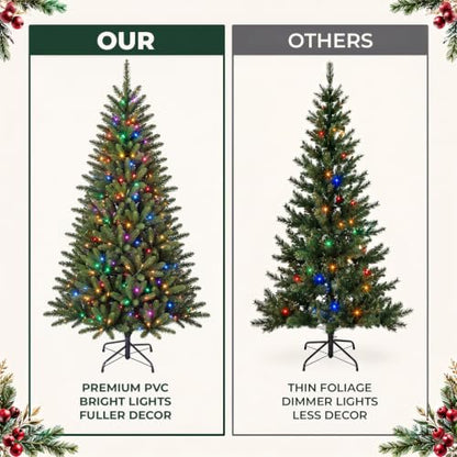 6FT Artificial Christmas Tree with 300 Multicolor LED Lights - Pre-Lit Holiday Tree
