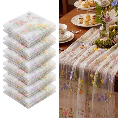 Ivory White Floral Table Runner 10ft Embroidery Tulle Wildflower - Variation of THIS listing 6