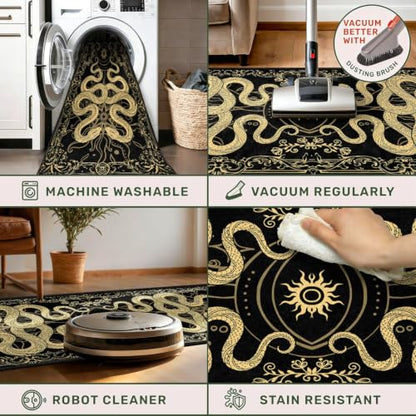 Gothic Snake Runner Rug for Hallways 2x6ft - Washable Bohemian Decor - Variation: Gothic-4 / 2' x 6' Rectangular