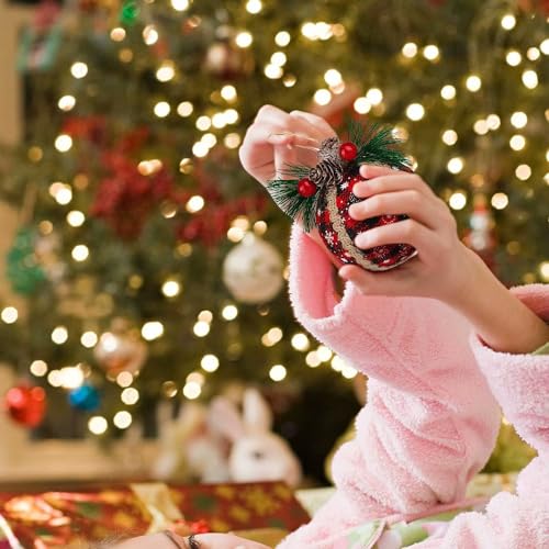 9 Pcs Black and Red Plaid Fabric Christmas Tree Ornaments - Holiday Decor