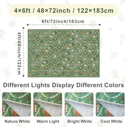 Sage Green Christmas Area Rug 4x6 Washable Non-Slip Holiday Vintage Lattice