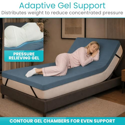 76 x 34 x 3.5 Inch Gel Mattress Topper for Hospital Bed - Pressure Relief, Non-Slip, Waterproof Cover